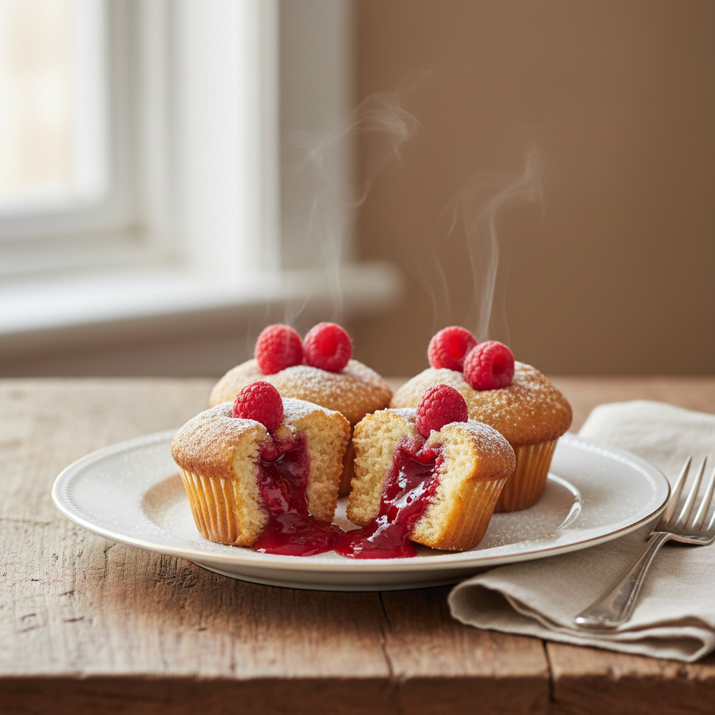 Photo de Recette des muffins à la framboise et au cœur fondant