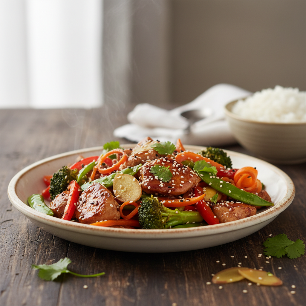 Photo de Recette de wok de poulet aux légumes croquants