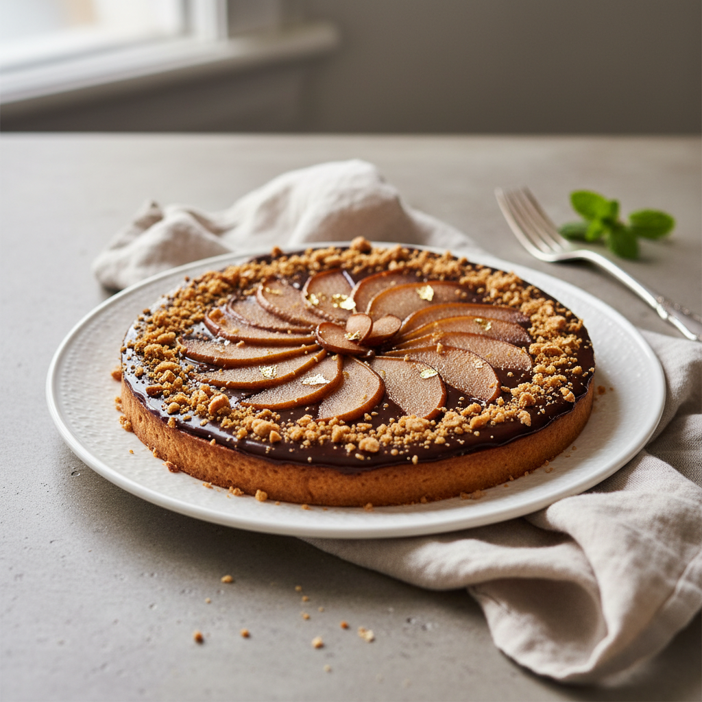 Photo de Recette de tarte poires chocolat au craquant de pralin
