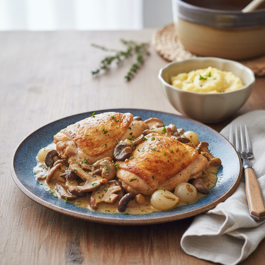 Photo de Recette des cuisses de poulet mijotées à la forestière