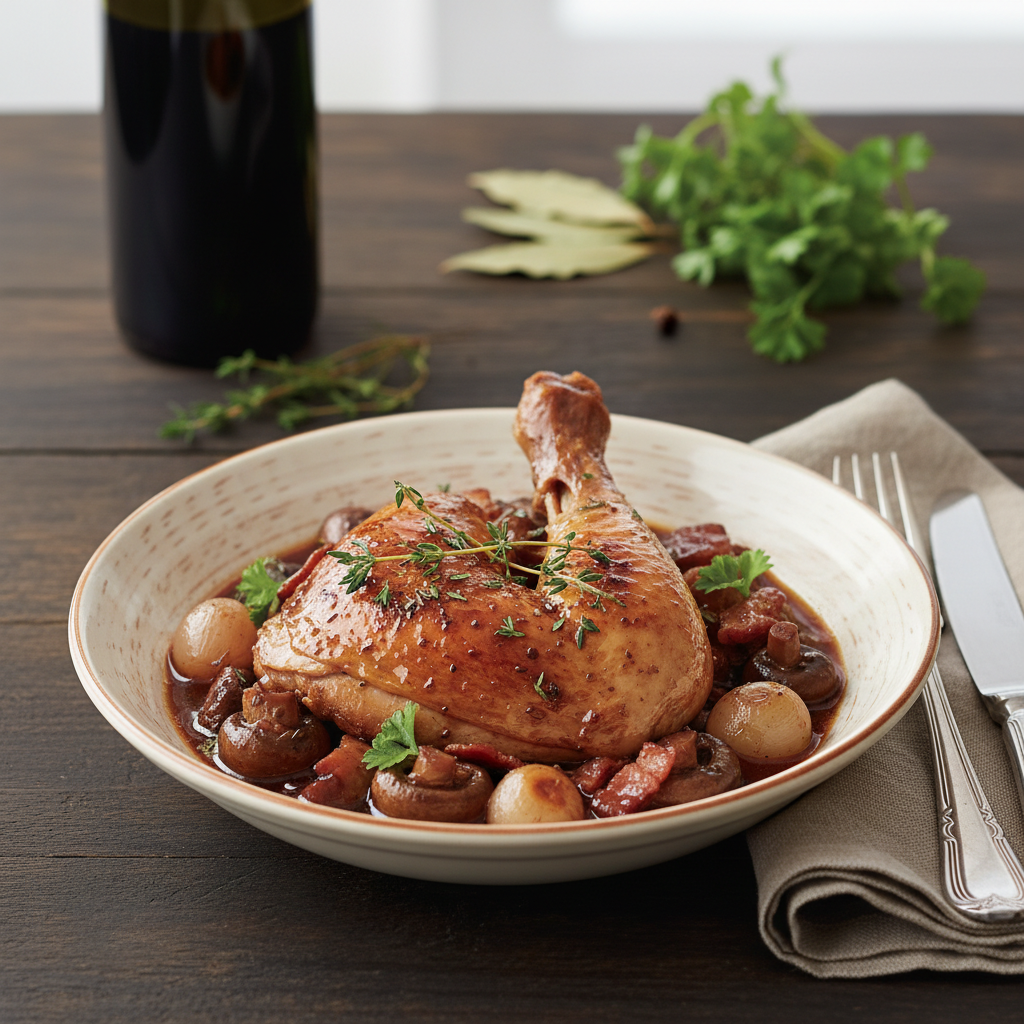 Photo de Recette du coq au vin traditionnel de grand-mère
