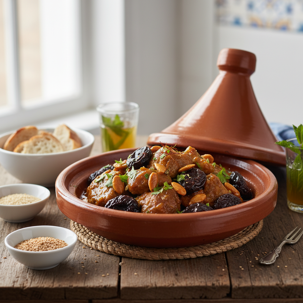 Photo de Recette du tajine d'agneau traditionnel aux pruneaux et amandes