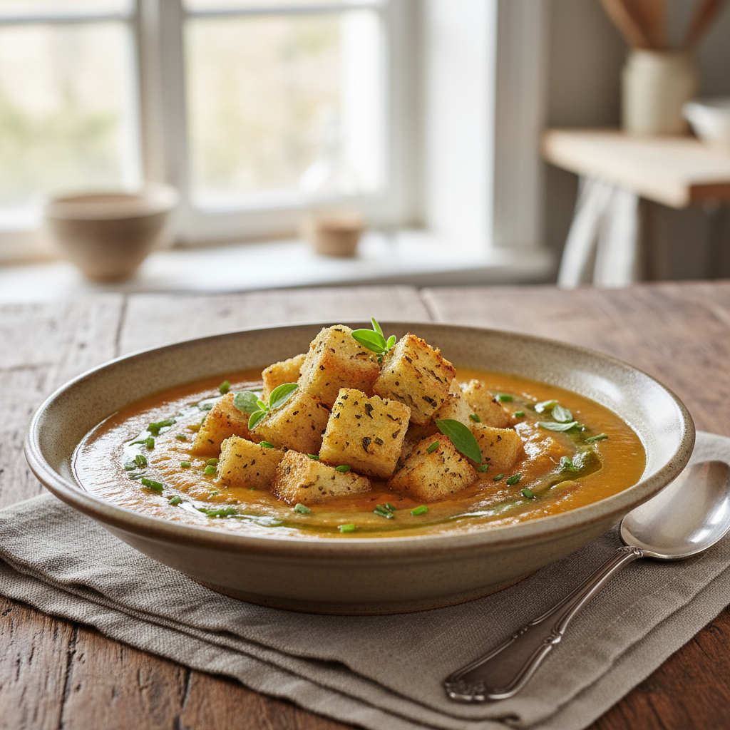 Photo de Recette de soupe aux légumes d'antan et croûtons aillés