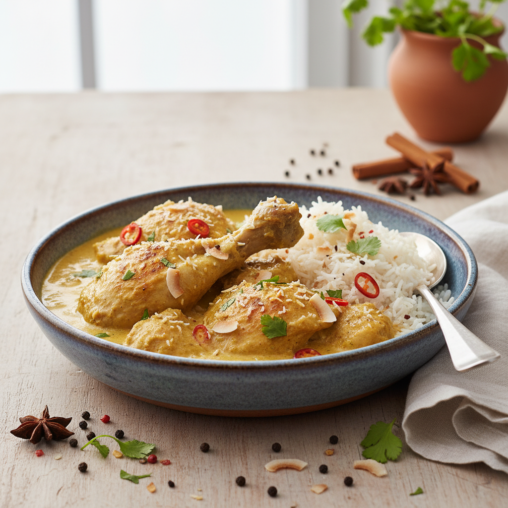 Photo de Recette de poulet au curry onctueux à la noix de coco