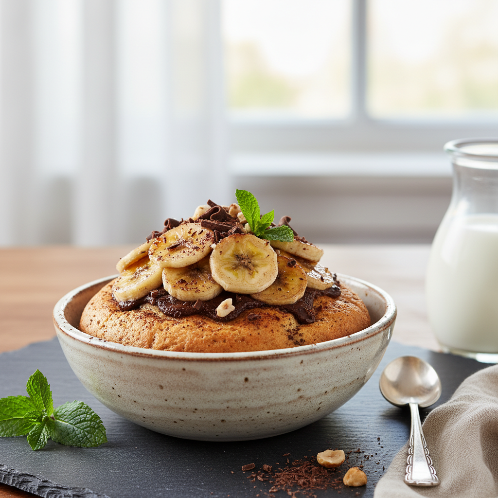 Photo de Recette du bowl cake moelleux à la banane et chocolat