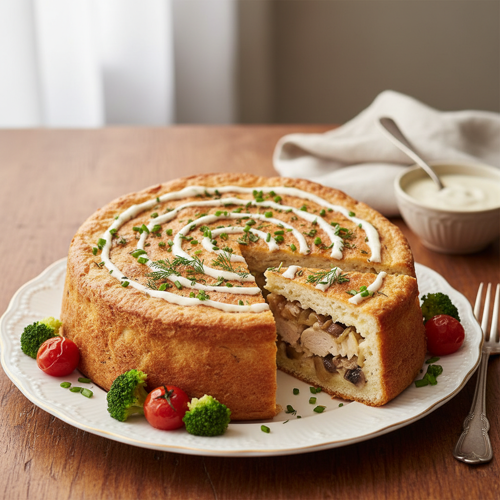 Photo de Recette de cake au poulet à la crème facile et moelleux