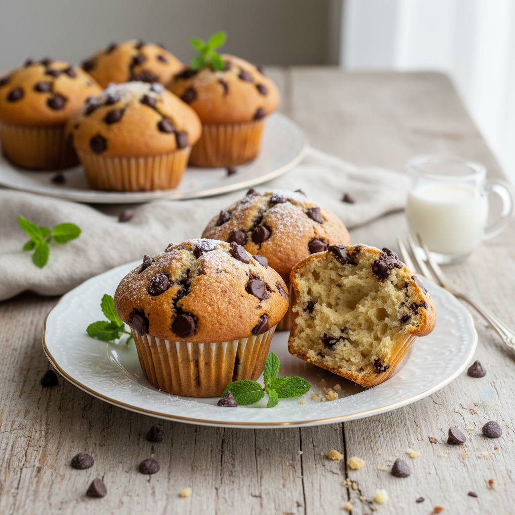 Photo de Recette de muffins aux pépites de chocolat ultra gonflés