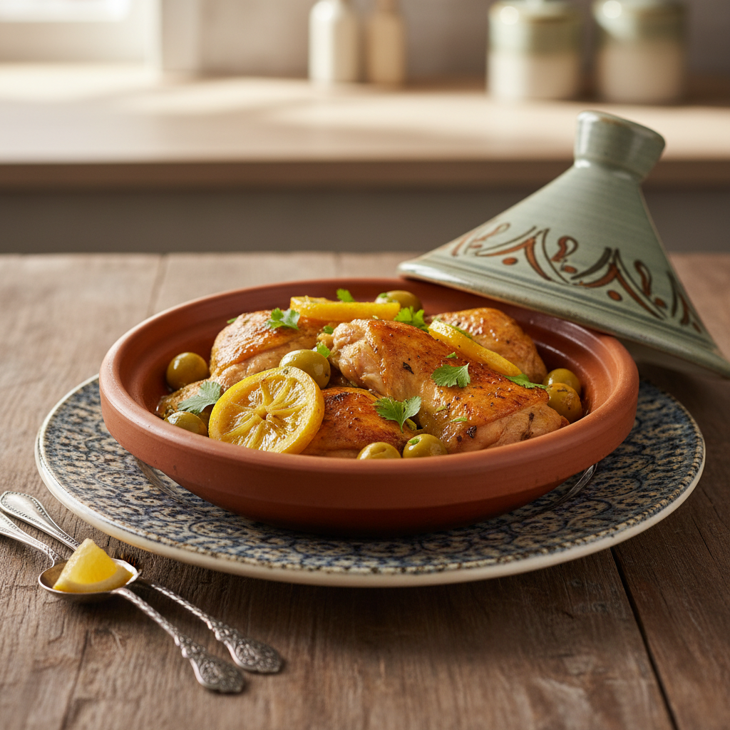 Photo de Recette de tajine de poulet aux citrons confits et olives