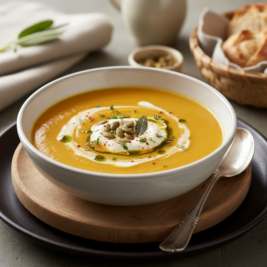 Photo de Recette de soupe de butternut rôtie et crémeuse