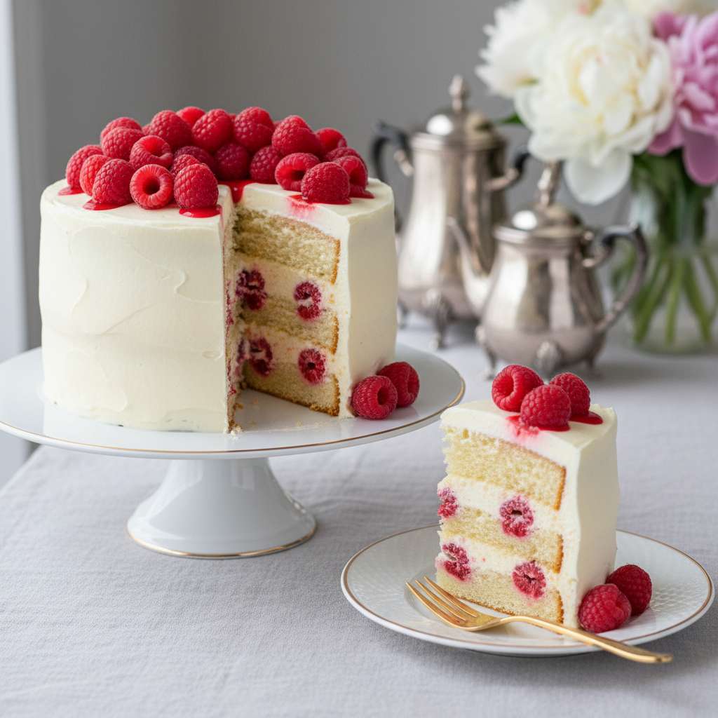 Photo de Recette de gâteau d'anniversaire aux framboises et vanille