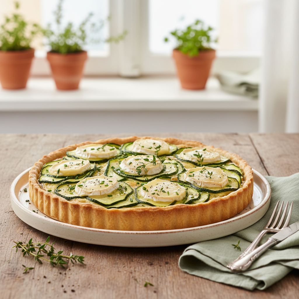 Photo de Recette de tarte courgette chèvre fondante et parfumée