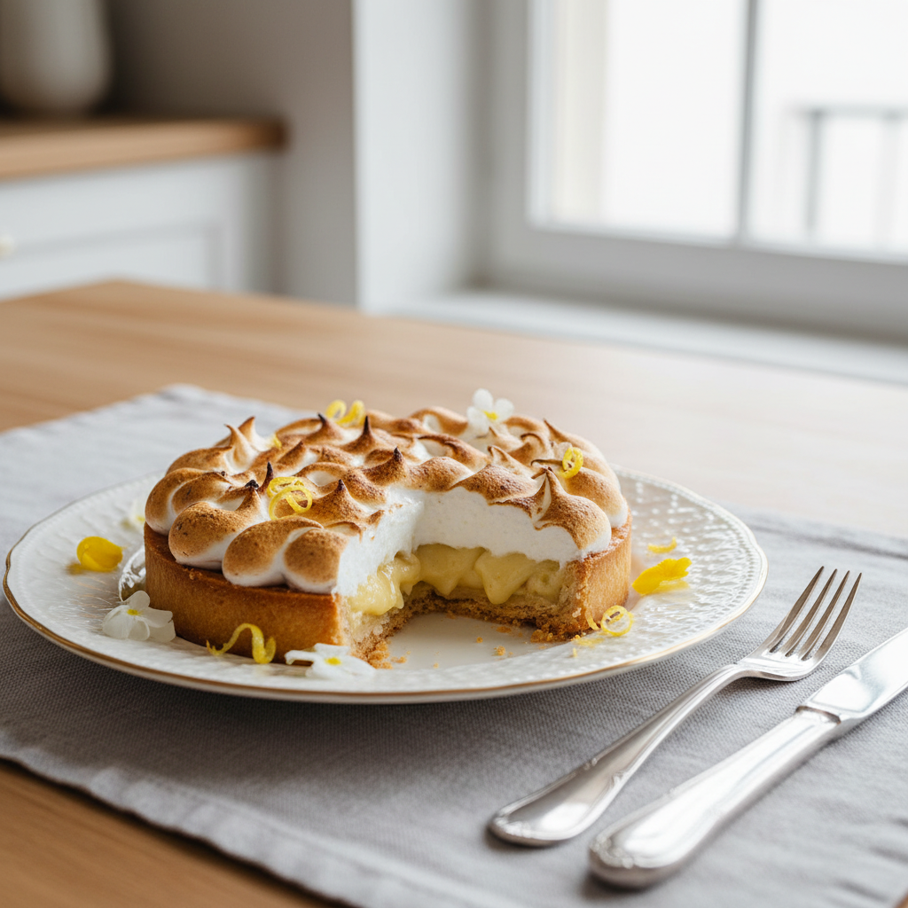 Photo de Recette de tarte au citron meringuée croustillante et fondante