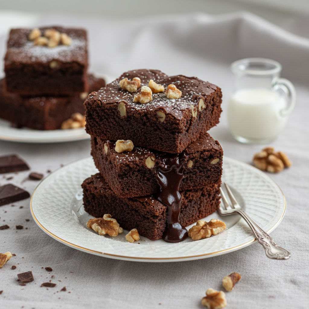 Photo de Recette de brownies fondants au chocolat noir et noix