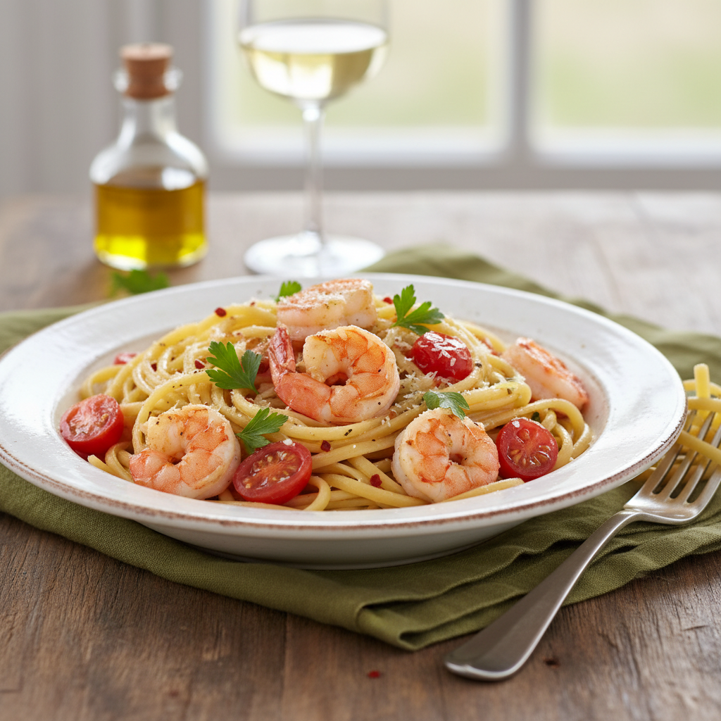 Photo de Recette des linguine aux crevettes façon trattoria italienne