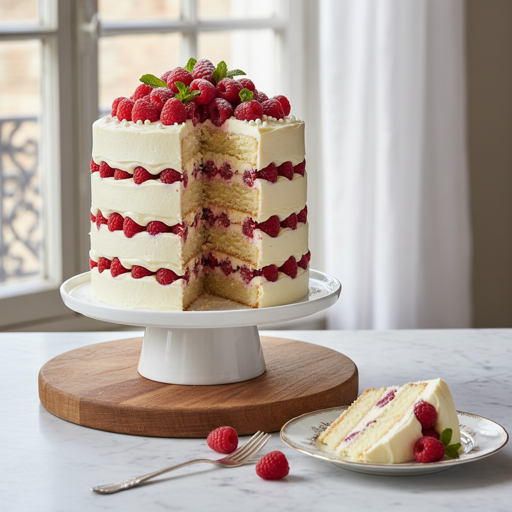 Photo de Recette du layer cake vanille et framboises fraîches