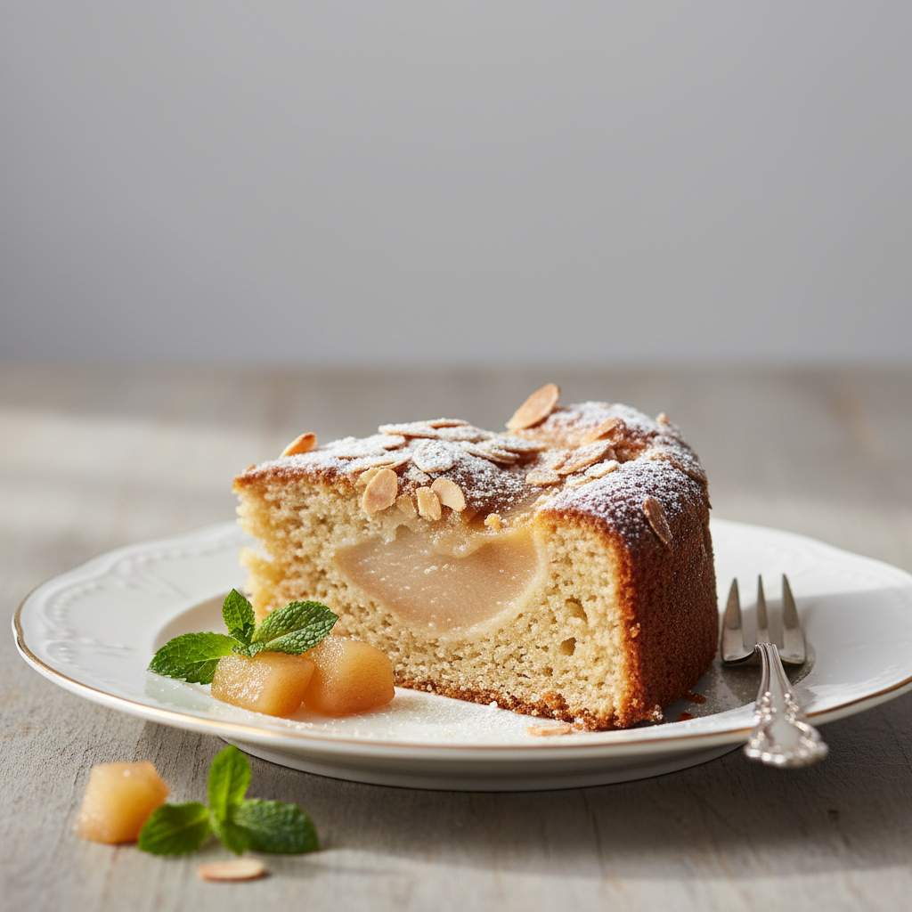 Photo de Recette de gâteau aux poires fondant et amandes effilées