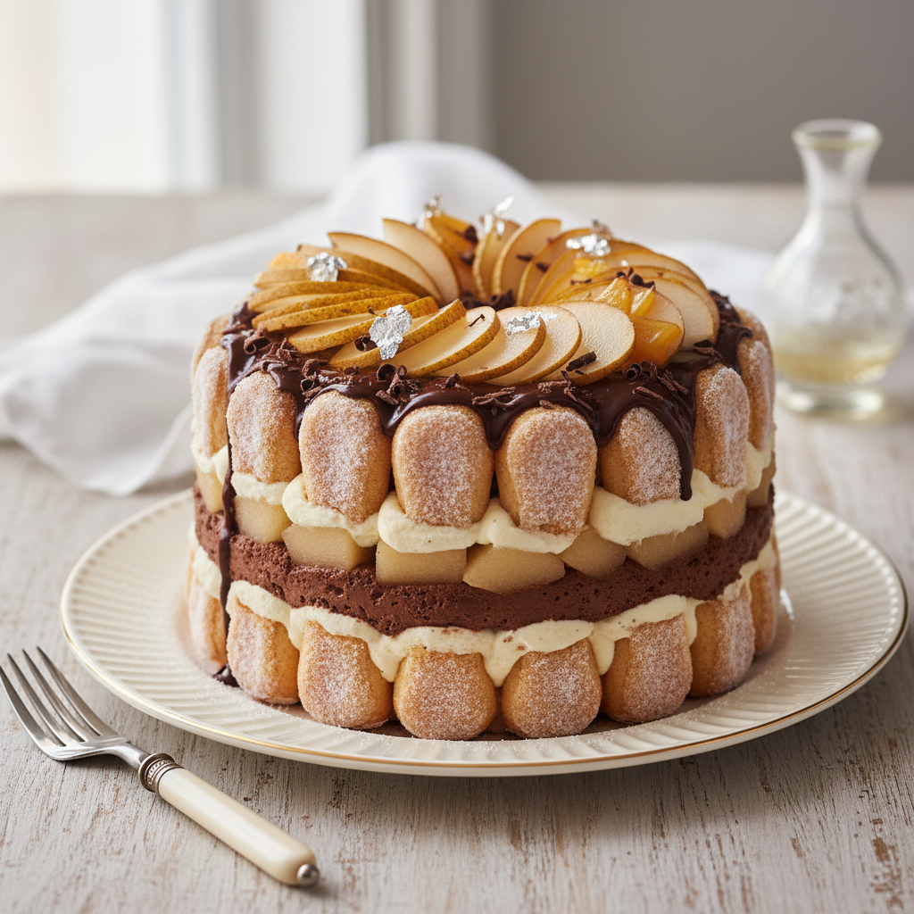 Photo de Recette de charlotte poire chocolat façon pâtissière