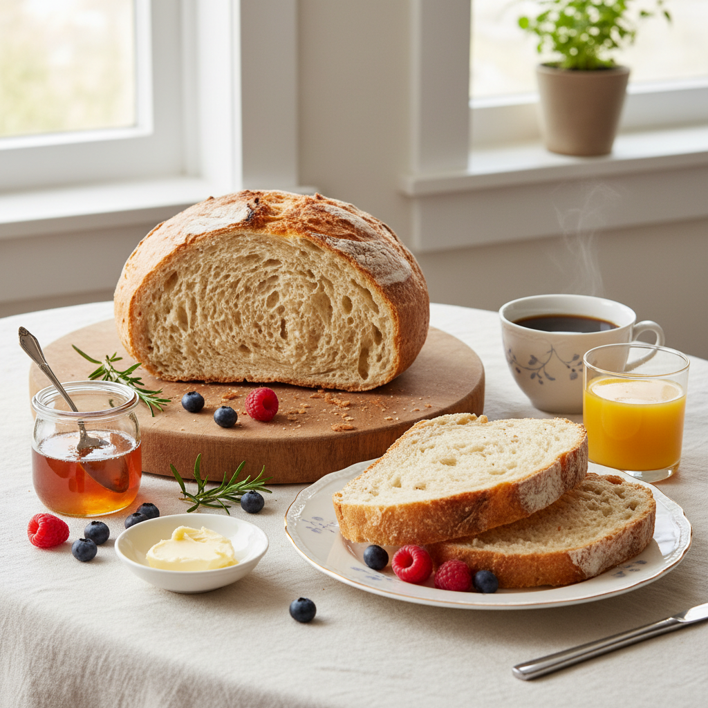 Photo de Recette de la boule de pain maison dorée et alvéolée
