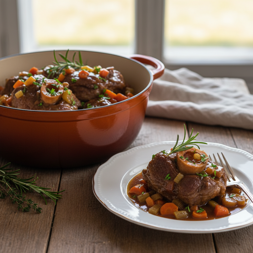 Photo de Recette des jarrets de veau braisés en cocotte traditionnelle