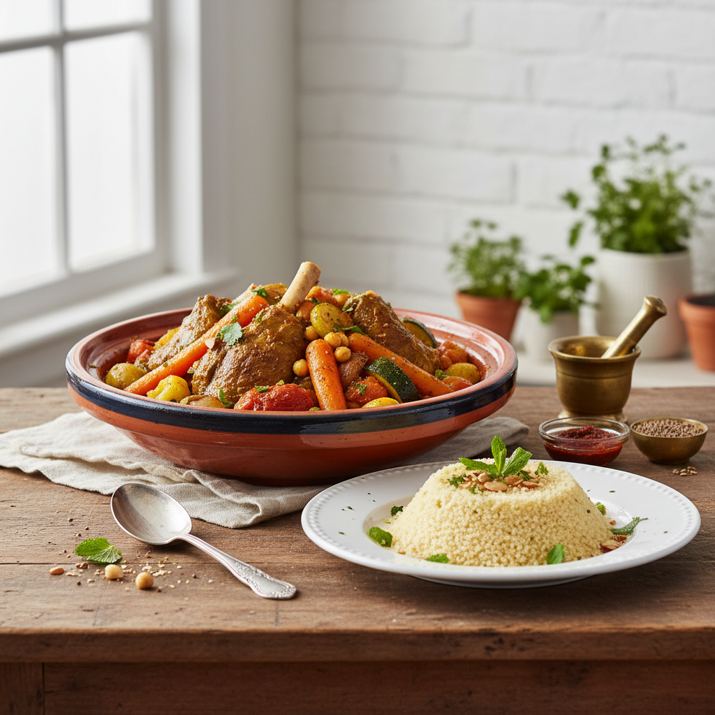 Photo de Recette de couscous traditionnel à l'agneau et légumes