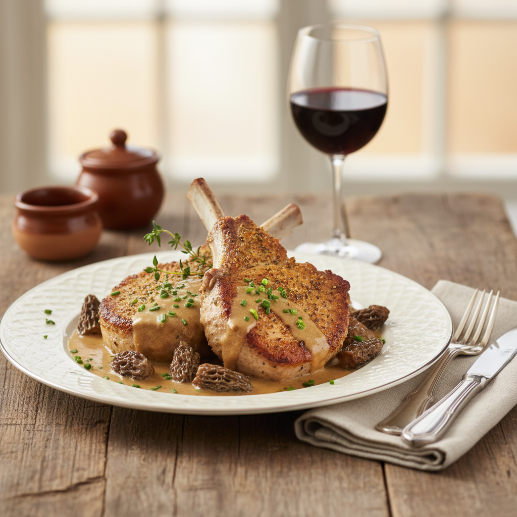 Photo de Recette de côtelettes de veau aux morilles et crème