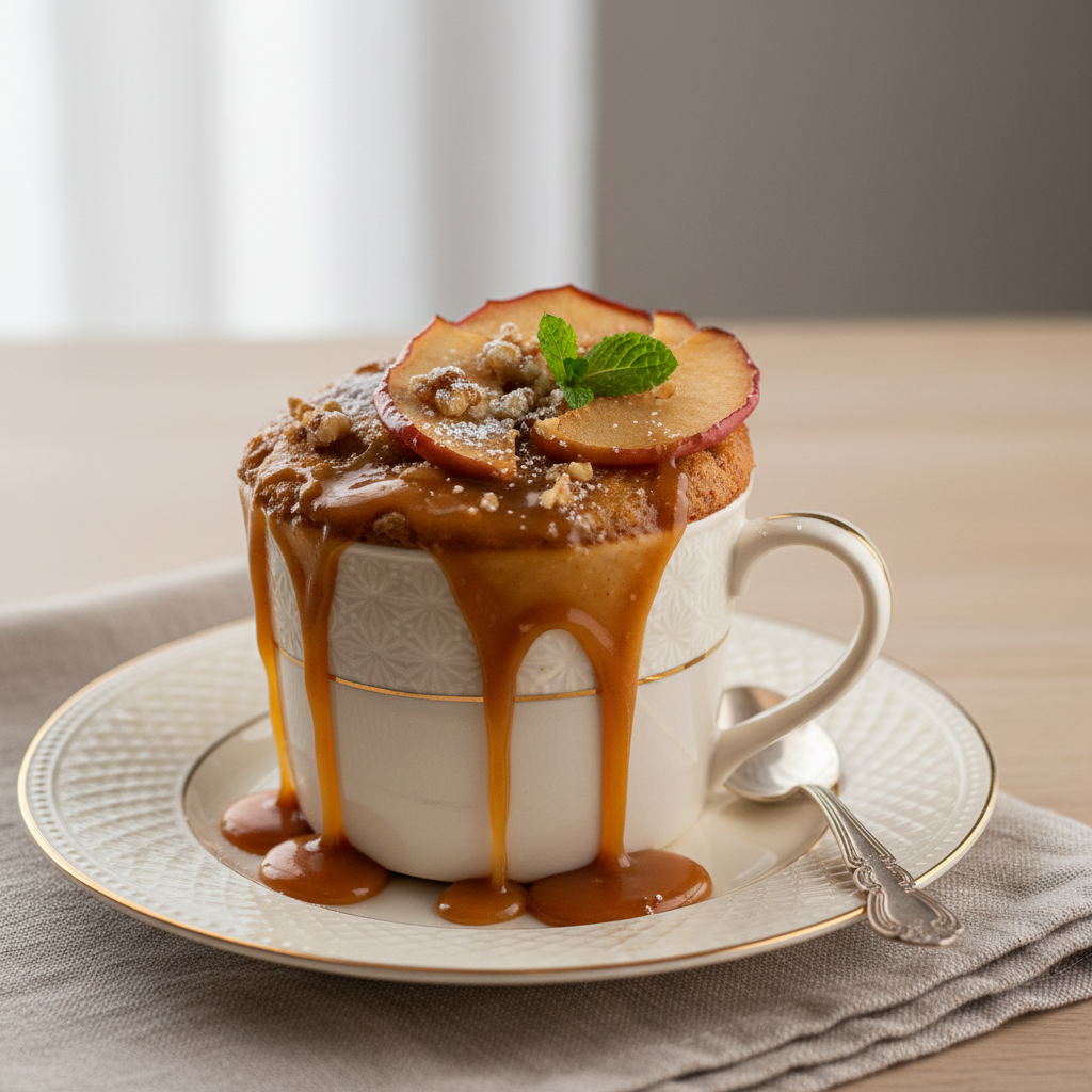 Photo de Recette de mug cake aux pommes et caramel fondant