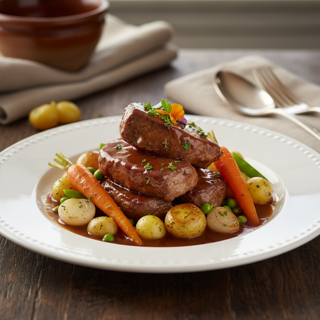 Photo de Recette de tendrons de veau braisés aux petits légumes