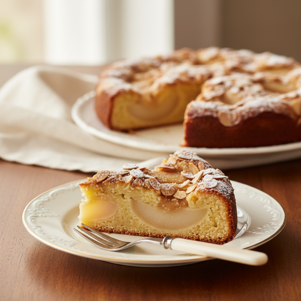Photo de Recette de gâteau aux poires et amandes effilées