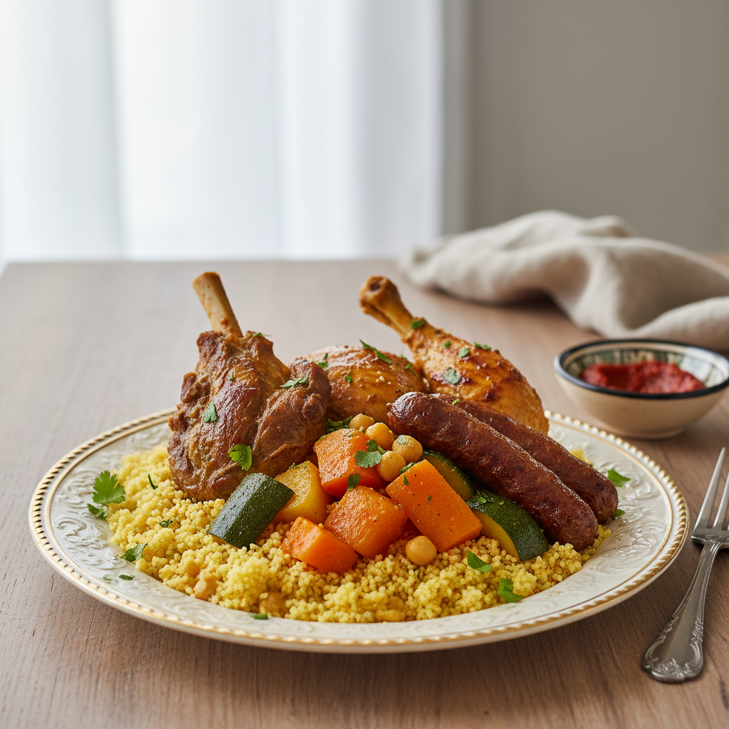Photo de Recette de couscous royal aux trois viandes et légumes