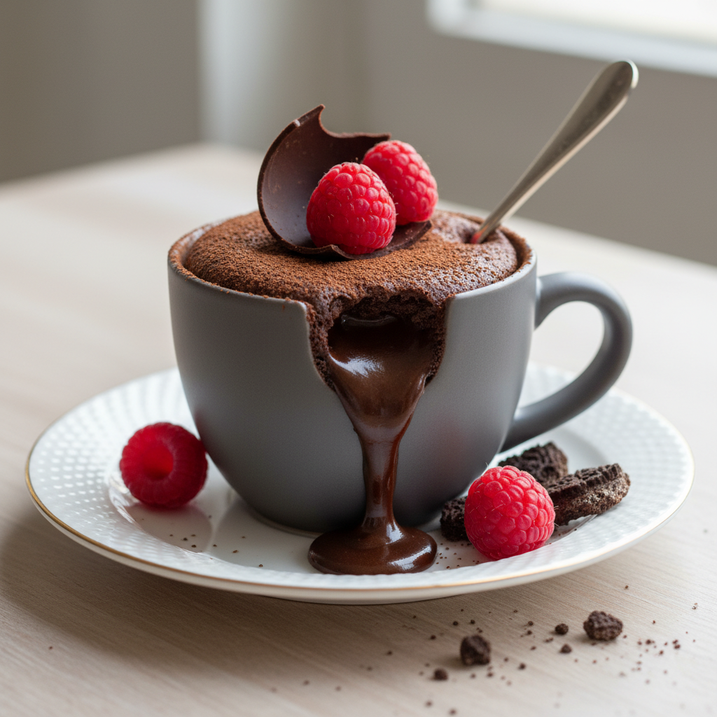 Photo de Recette d'un mug cake au chocolat noir et cœur fondant