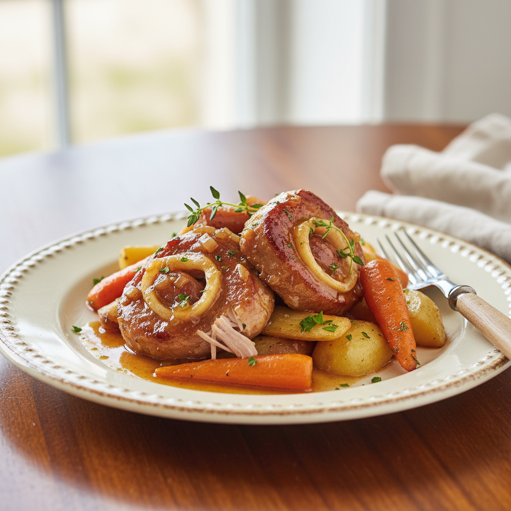 Photo de Recette de joues de porc braisées au cidre et miel