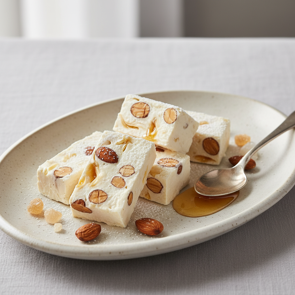 Photo de Recette du nougat blanc tendre aux amandes et miel