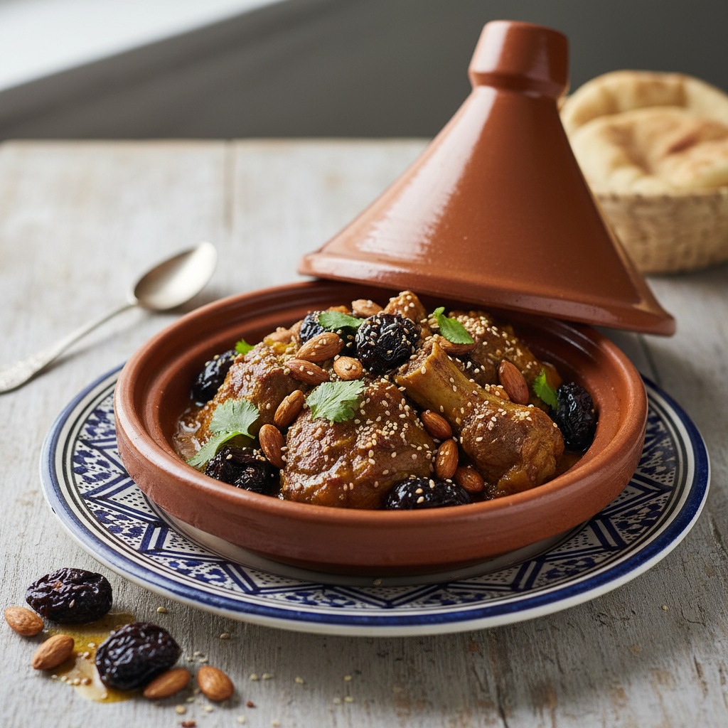 Photo de Recette de tajine d'agneau aux pruneaux et amandes