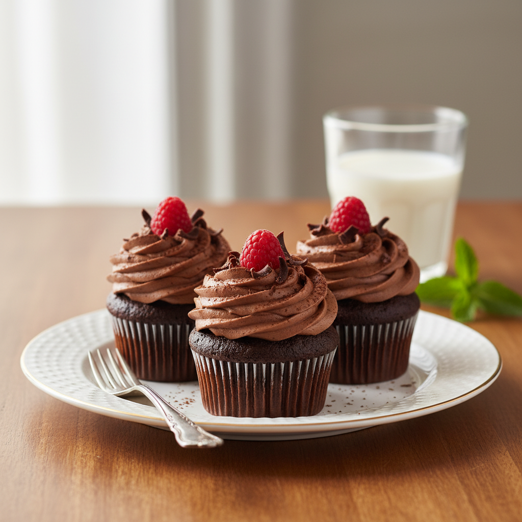 Photo de Recette de cupcakes au chocolat noir et ganache montée