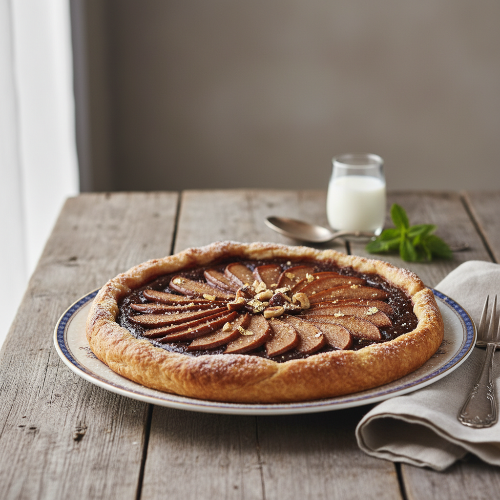 Photo de Recette de la tarte poires chocolat fondante et craquante