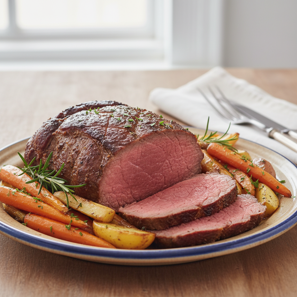 Photo de Recette du rôti de bœuf au four fondant et juteux