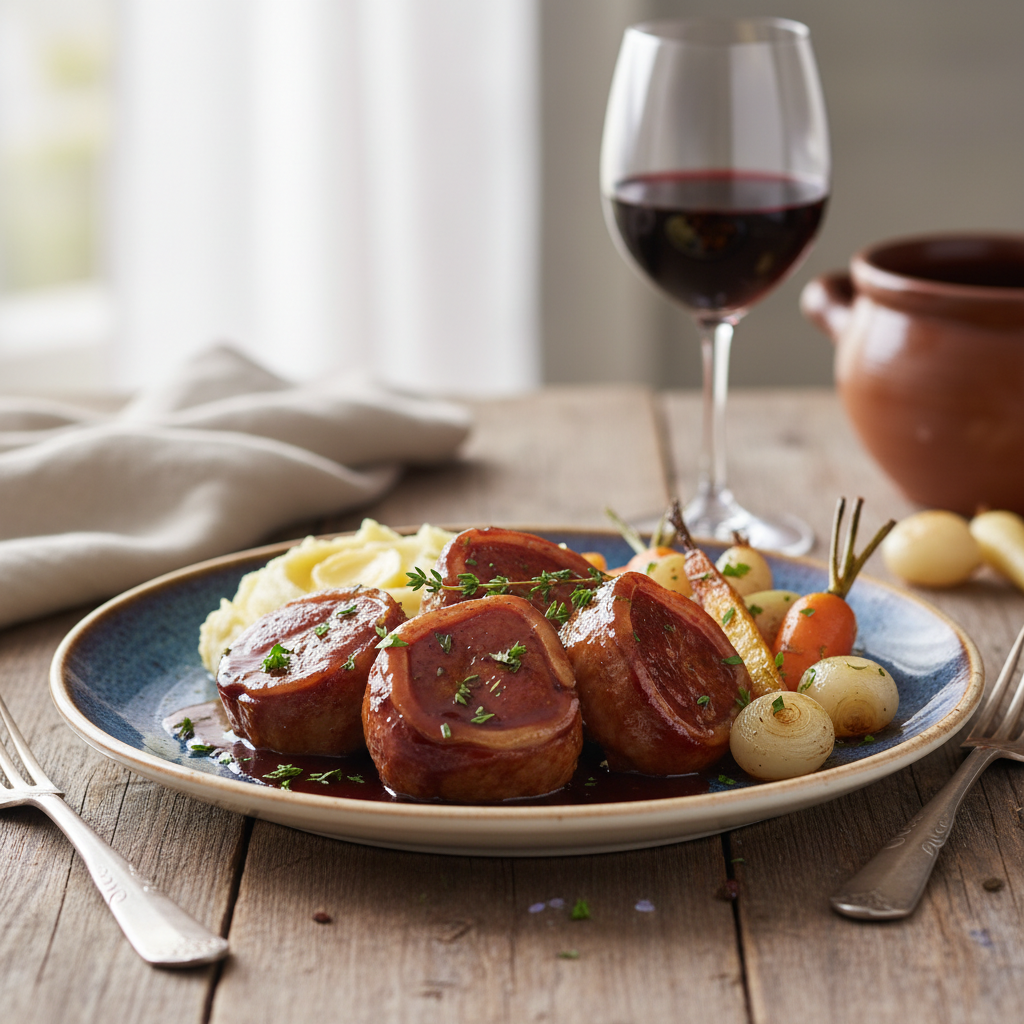 Photo de Recette des joues de porc fondantes au vin rouge