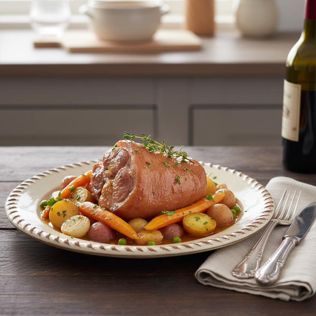 Photo de Recette de rouelle de porc fondante aux petits légumes