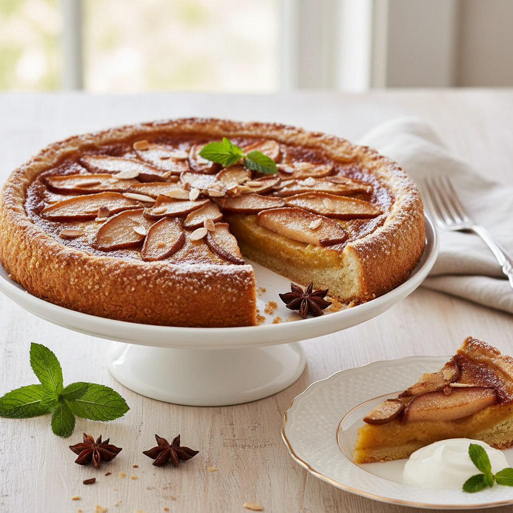 Photo de Recette de tarte amandine aux poires fondante et croustillante