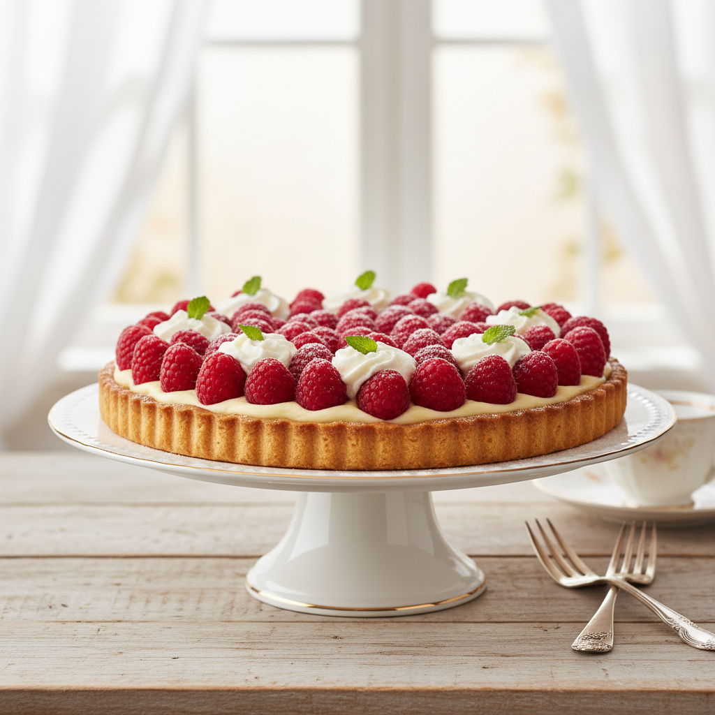 Photo de Recette de tarte aux framboises à la crème pâtissière