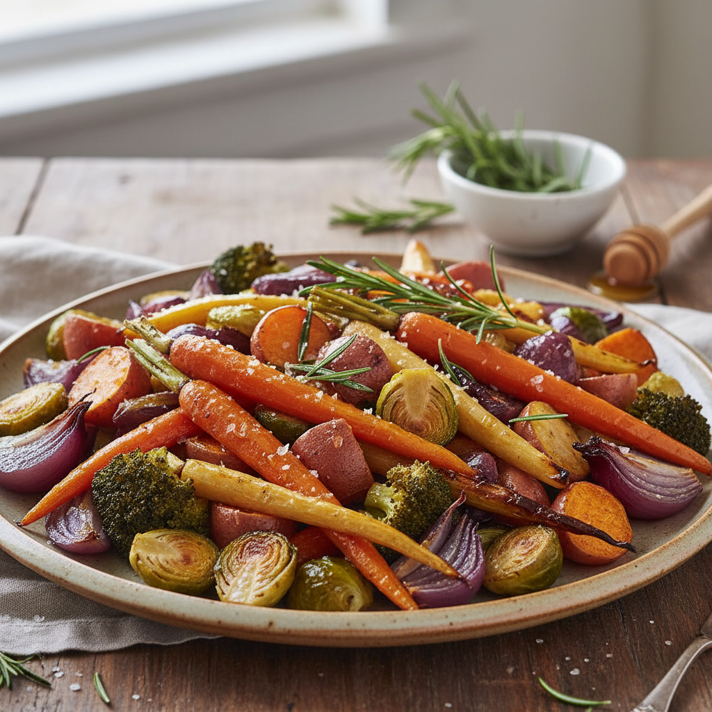 Photo de Recette des légumes au four rôtis au miel et romarin