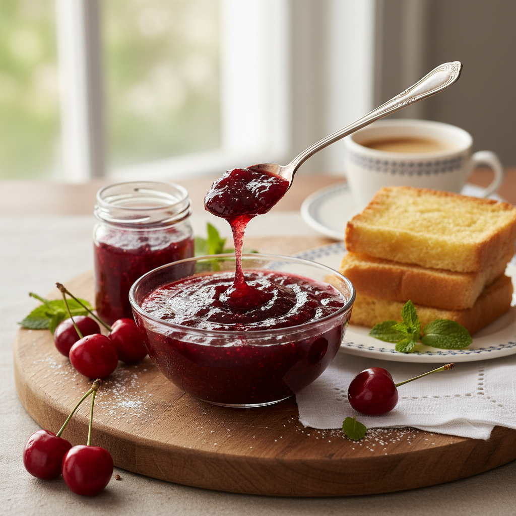 Photo de Recette de confiture de cerises griottes onctueuse