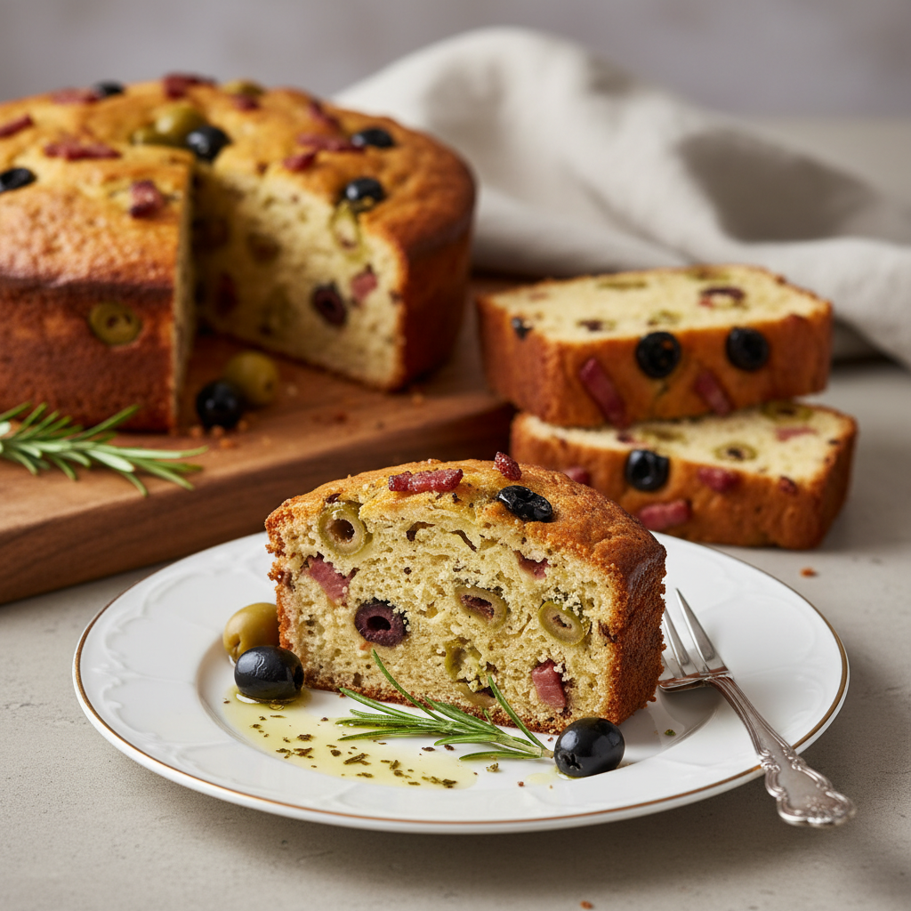 Photo de Recette du cake aux olives et lardons savoureux et généreux