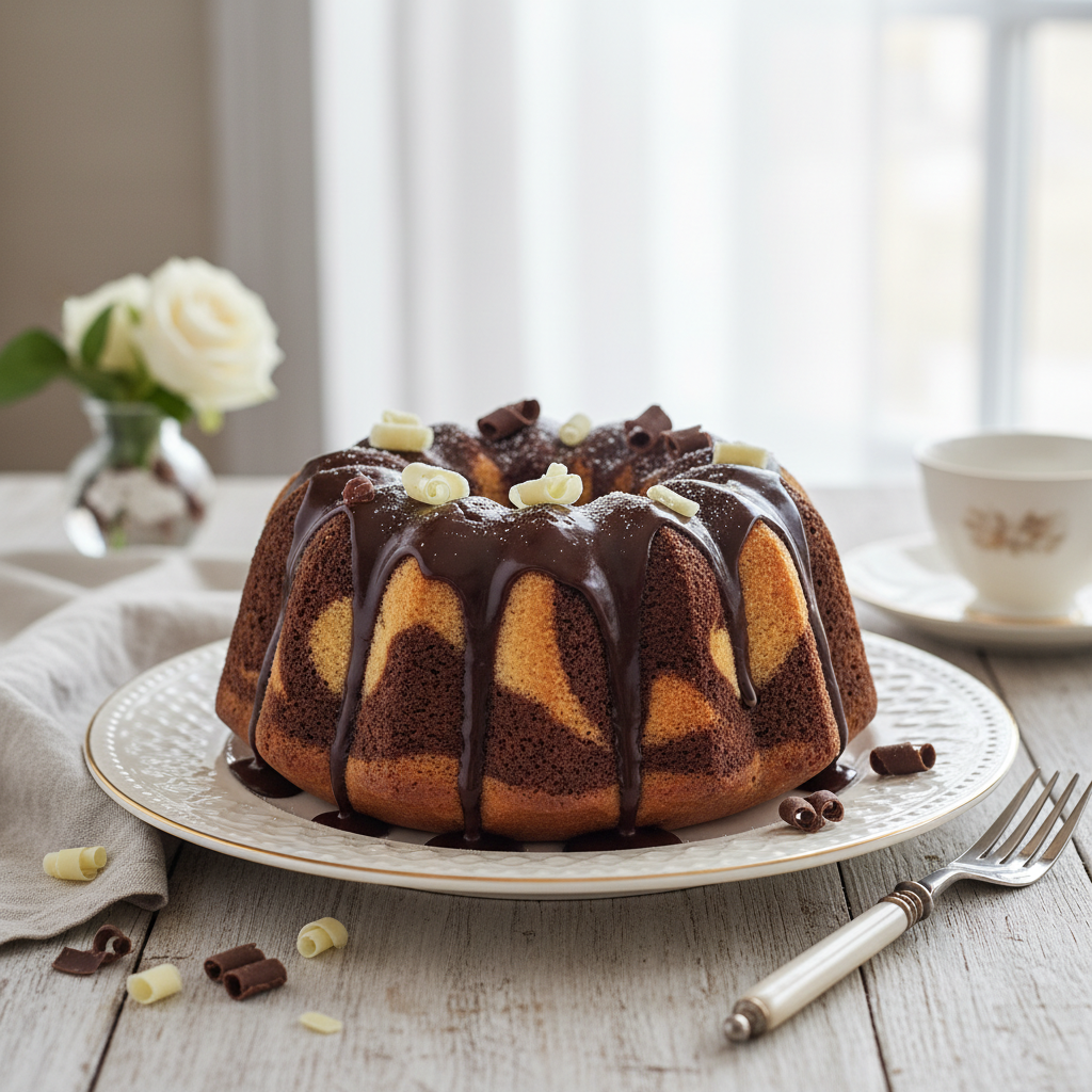 Photo de Recette du gâteau marbré vanille chocolat à l'ancienne