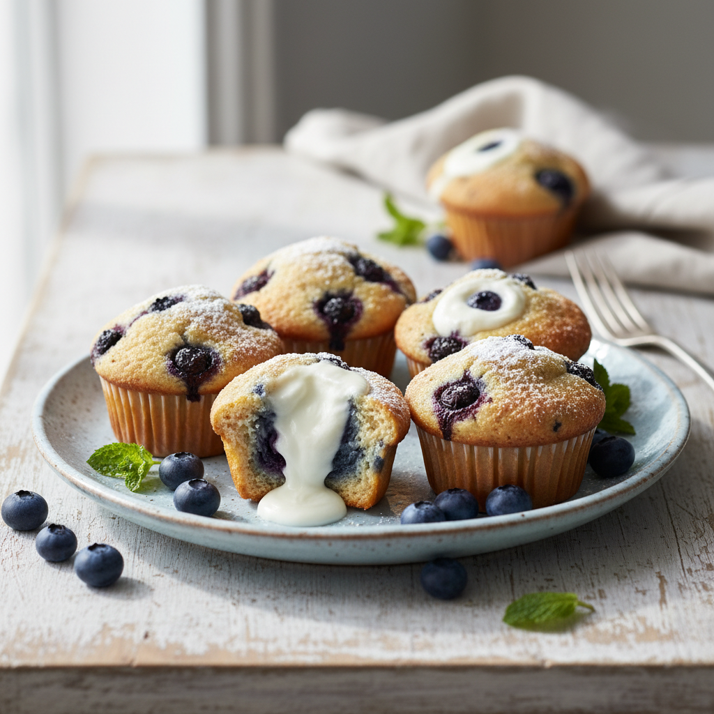 Photo de Recette des muffins aux myrtilles et yaourt grec fondants