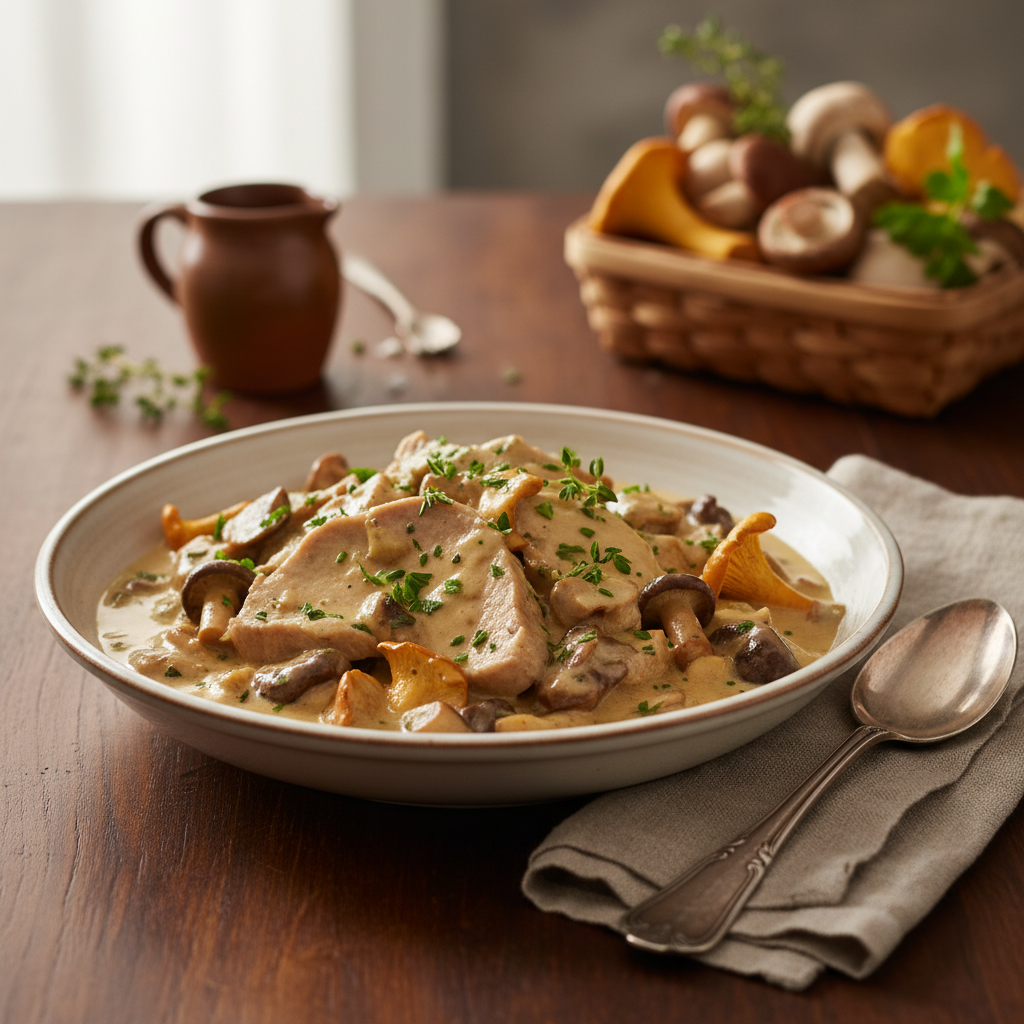 Photo de Recette de l'émincé de porc à la crème et aux champignons