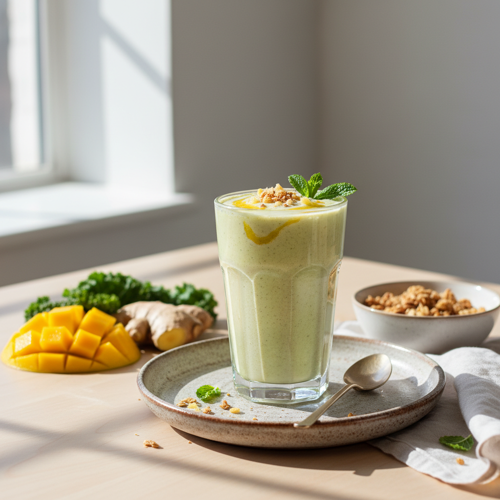 Photo de Recette du smoothie vert mangue et gingembre frais